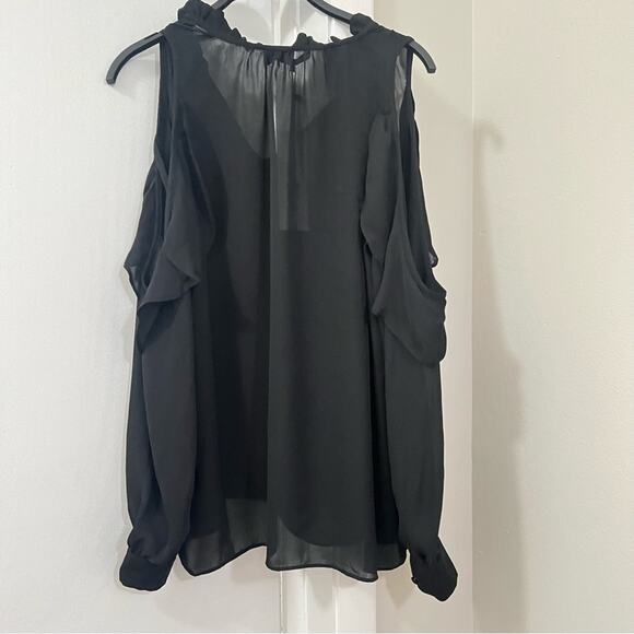 Parker Black Marjorie Cold Shoulder Ruffle Blouse Size Medium - Picture 6 of 10